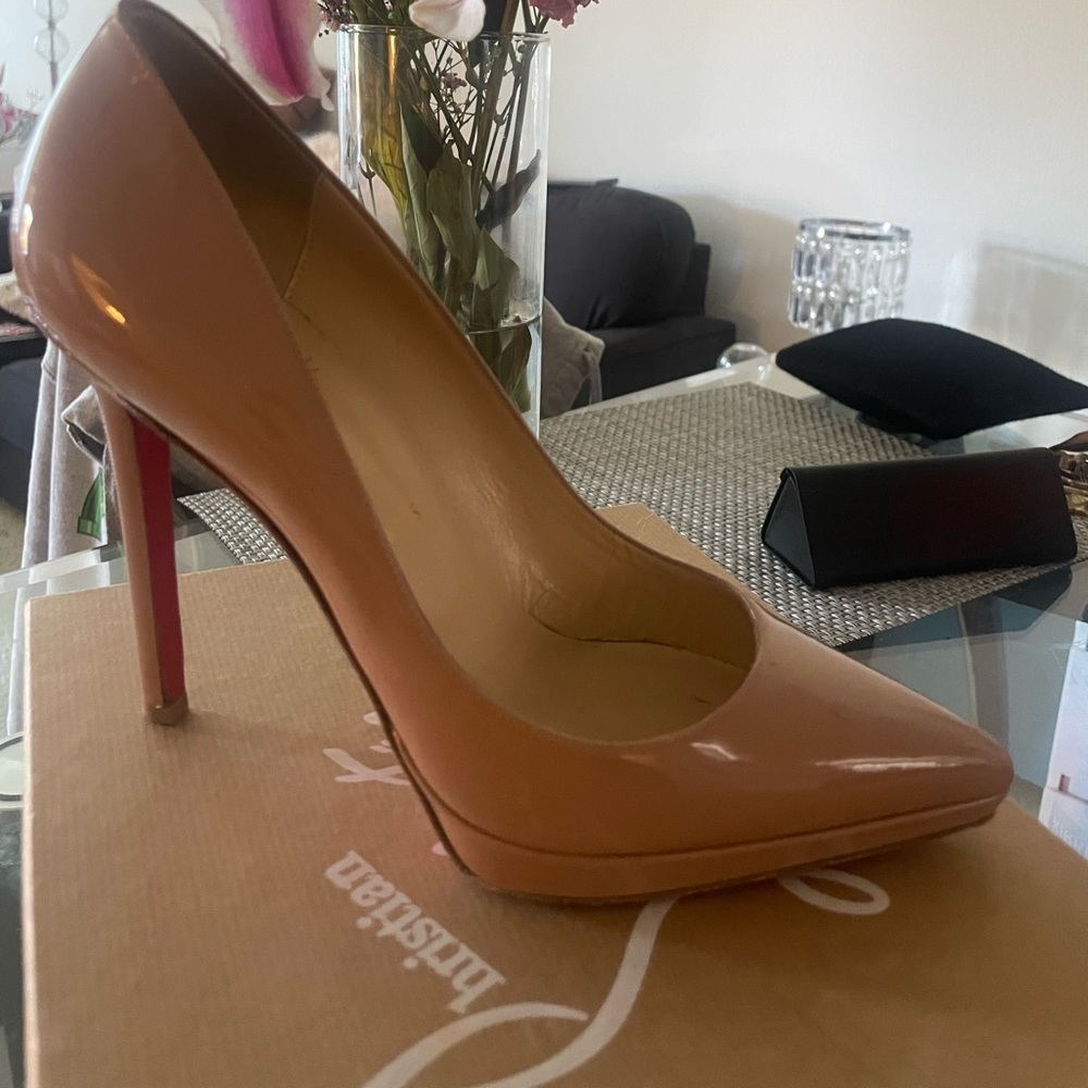 Christian Louboutin Pigalle Plato 120 Nude Patent Leather - Women Shoes